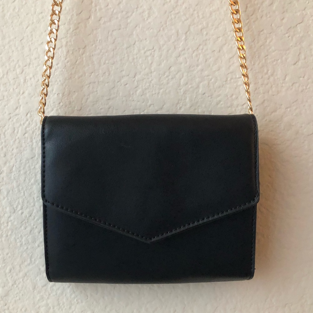 Forever 21 Black Crossbody Bag with Gold Straps
